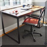 F37. Arhaus wood and metal desk. 30”h x 55”w x 29”d 